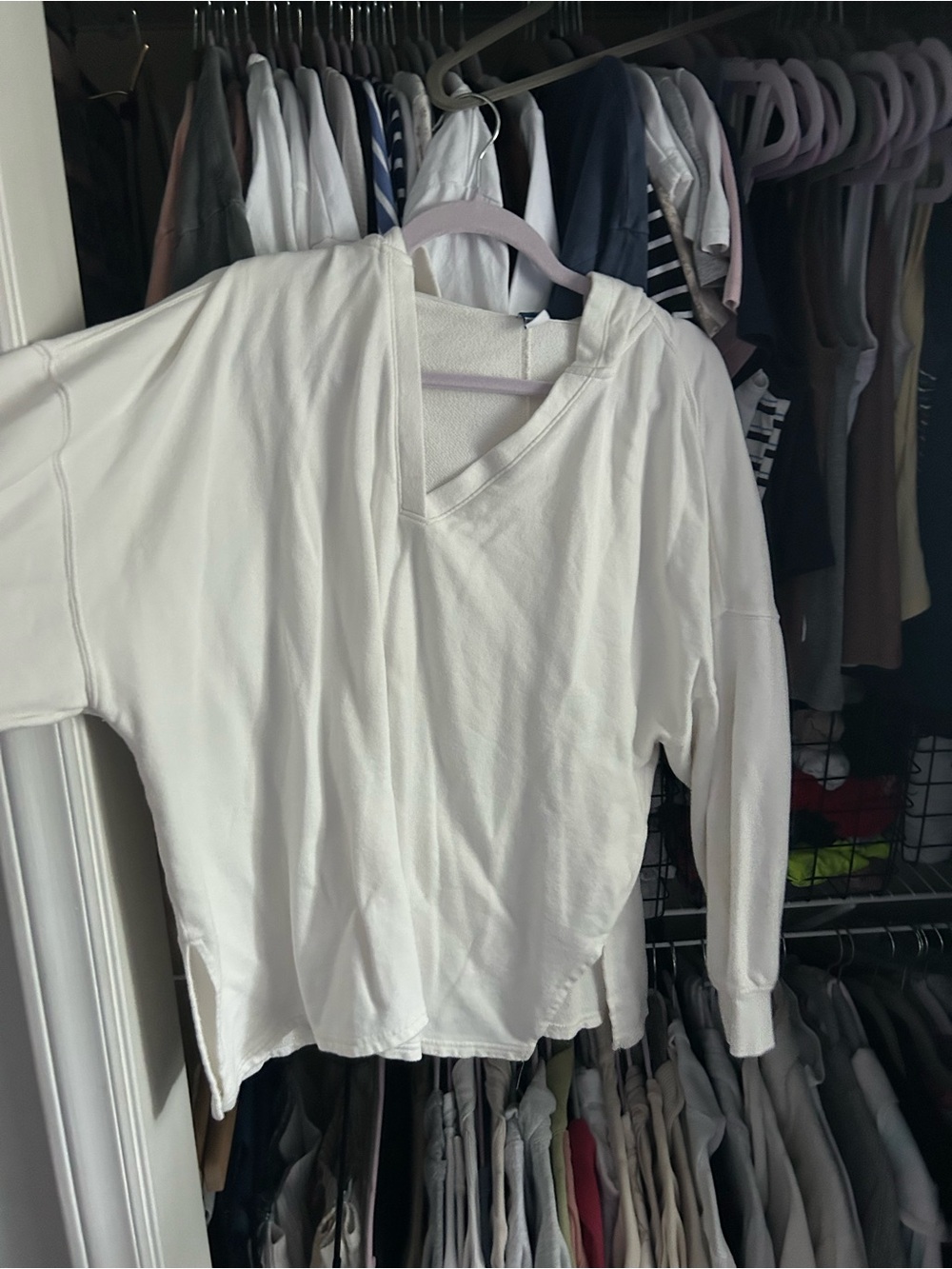 Old Navy White V-Neck terry Lightweight Hoodie Pullover